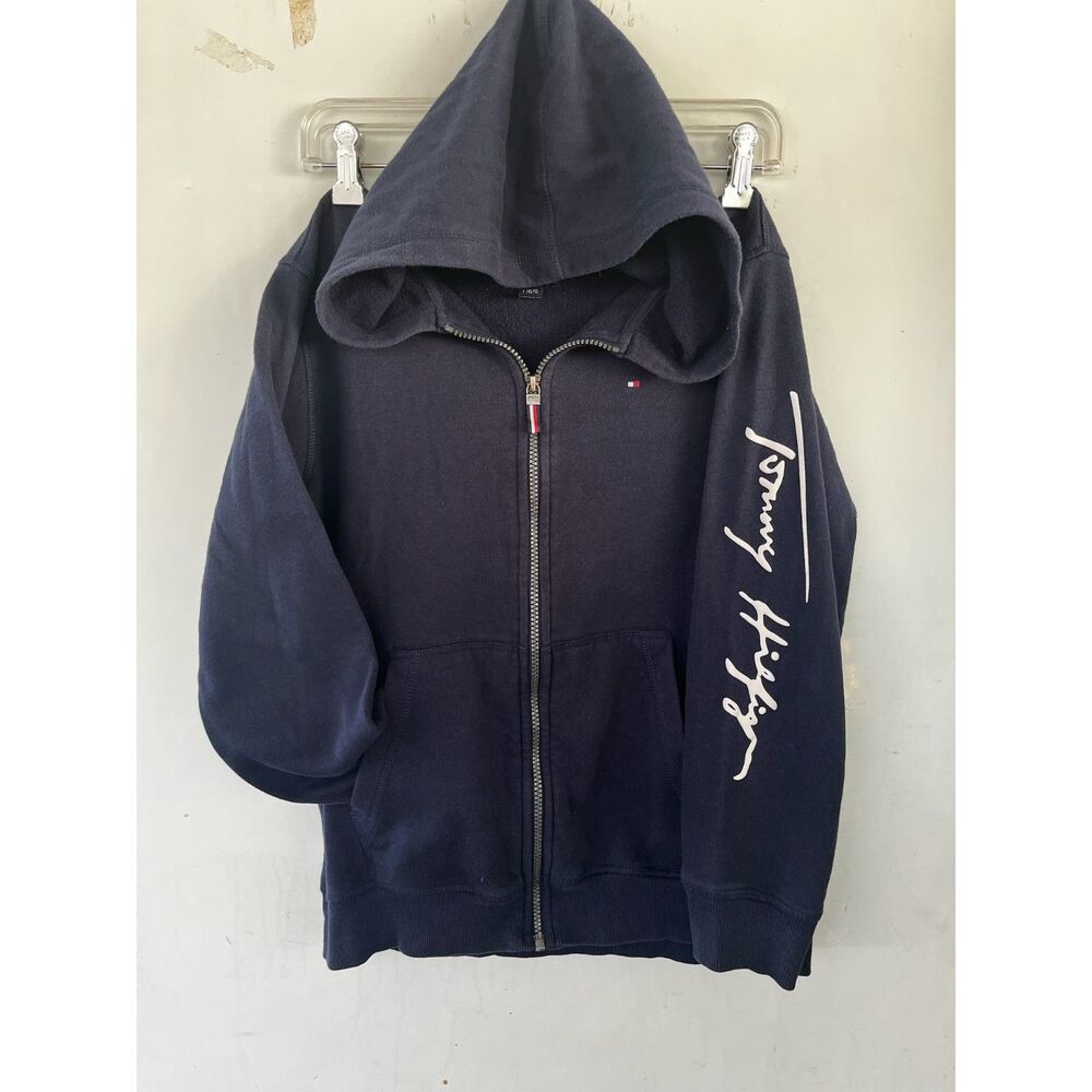 street wear casual athletic tommy hilifiger navy blue hoodie large